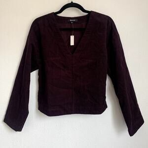 NWT Madewell Sz S Val Waffle-Knit Relaxed V-Neck Top in Deep Purple